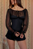 Sheer Sleeve Corset-Style Top