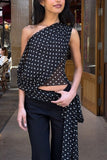 One-Shoulder Polka Dot T-Shirt