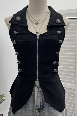Button-Adorned Military Tank Top