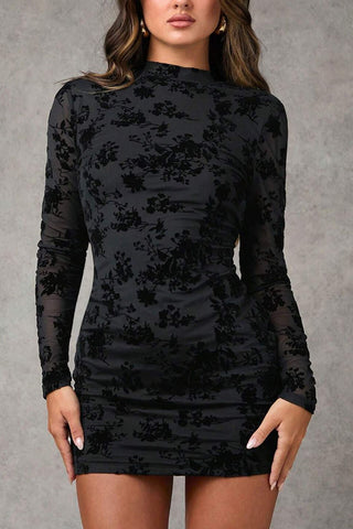 Floral Patterned Long Sleeve Mini Dress