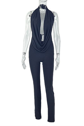 Draped Neck Halter Pants Set