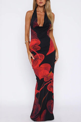 Halter Neck Floral Maxi Dress