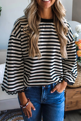 Striped Ruffle Sleeve Sweatshirt