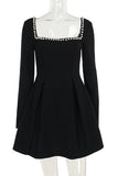 Square Neck Pearl-Accent Dress