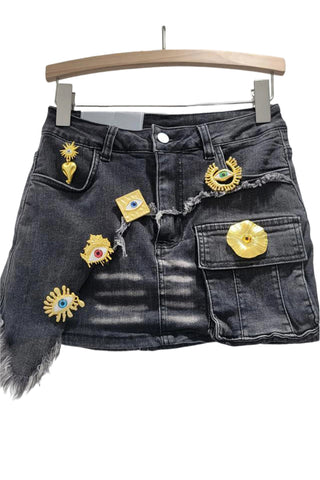 Embellished Denim Mini Skirt