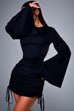 Ruched Floral Long-Sleeve Casual Dress