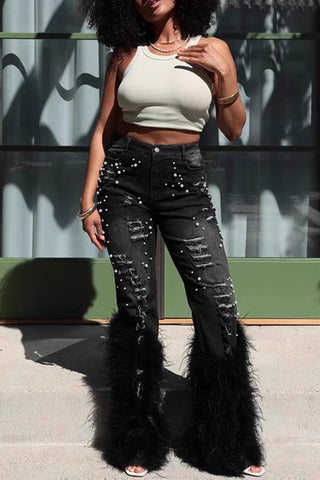 Distressed Denim Flare Jeans