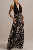 Halter Neck Printed Maxi Dress