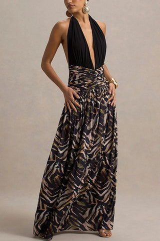 Halter Neck Printed Maxi Dress