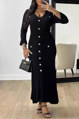 Button-Front Knit Casual Dress