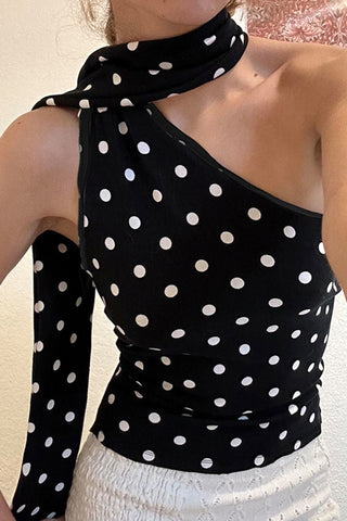 Polka Dot One-Shoulder Top