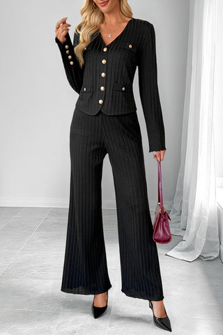 Button-Front Pinstripe Pants Set