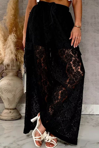 Lace Wide-Leg Casual Pants