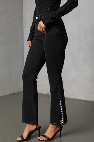 Pearl-Studded Flare Jeans