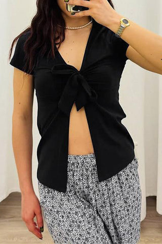 Tie-Front V-Neck Blouse