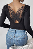 Floral Lace Back Long Sleeve Top
