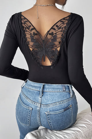 Floral Lace Back Long Sleeve Top