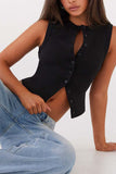 Button-Front Sleeveless Crop Top