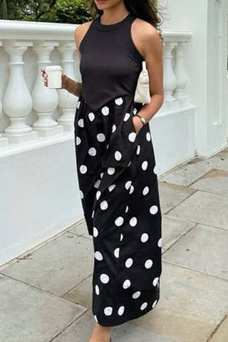 Sleeveless Polka Dot Casual Dress