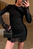 Lace-Trim Long Sleeve Dress