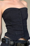 Button-Front Strapless Tank Top