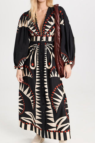Geometric Print Long Casual Dress