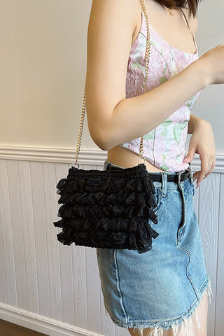 Ruffled Textured Shoulder Bag