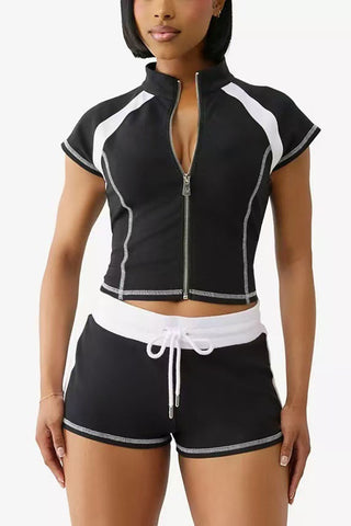 Zip-Up Short Set with Drawstring Shorts