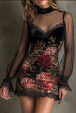 Floral Mesh Overlay Casual Dress