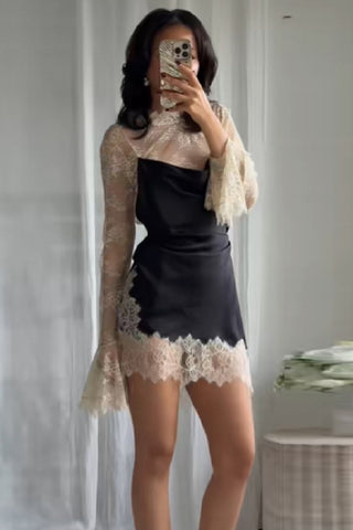Lace-Trimmed Mini Dress