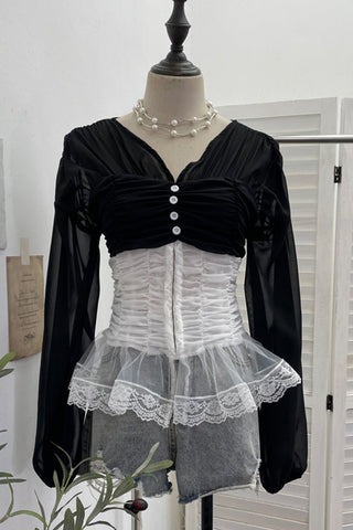 Button-Front Layered Blouse