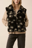 Floral Sherpa Vest with Zip Front