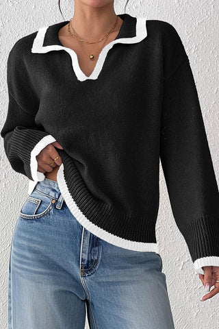 Contrast Trim V-Neck Sweater