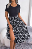 Scoop-Neck Floral Pleated Dress