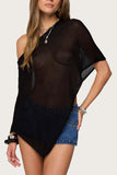 Asymmetrical Off-Shoulder Mesh Blouse