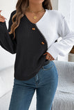 Button-Front Two-Tone Sweater