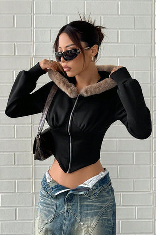Hooded Faux Fur Trimmed Jacket