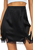 Lace Trim Satin Mini Skirt