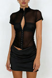 Sheer Panel Ruched Casual Dress