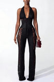 Lace-Up Halter Jumpsuit