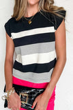 Stripe Crew Neck Cap Sleeve T-Shirt