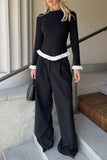Ruffled Hem Long Sleeve Knit Top