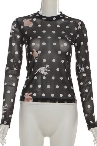 Playful Polka Dot Mesh T-Shirt