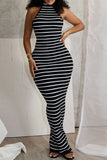Halter Neck Striped Maxi Dress