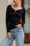 Ring-Accent Long Sleeve Blouse