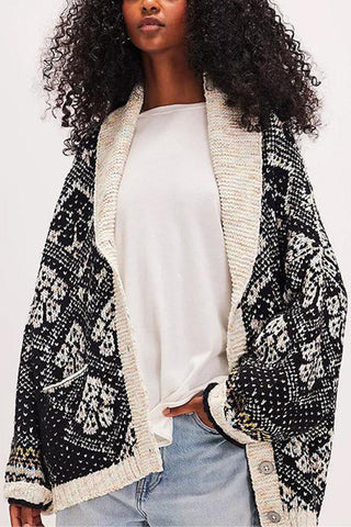 Button-Front Patterned Cardigan