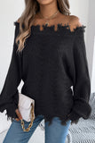 Off-Shoulder Frayed Sweater