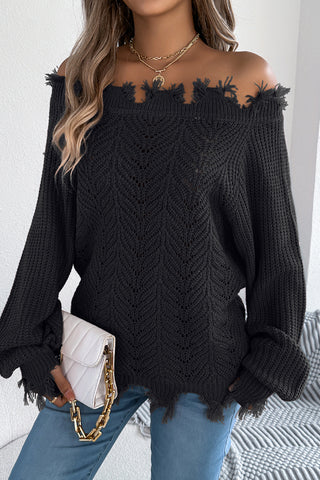 Off-Shoulder Frayed Sweater
