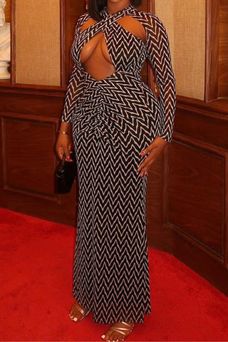 Chevron Long-Sleeve Casual Dress