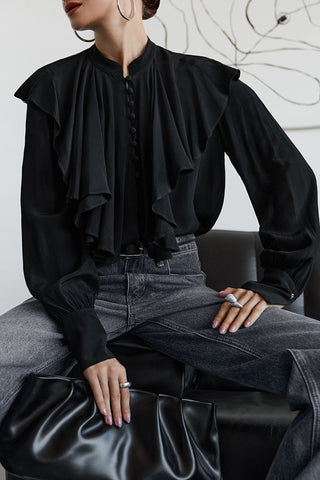 Long Sleeve Ruffle Collar Loose Blouse